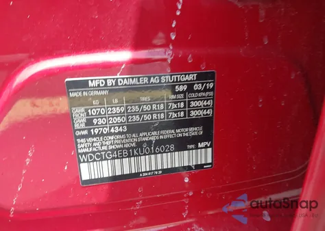 2019 Mercedes-Benz Gla 250 from USA, damaged, VIN WDCTG4EB1KU016028